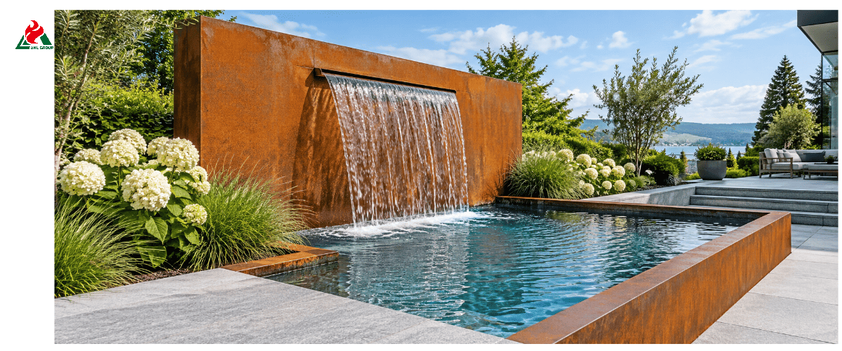 Large outdoor Corten water feature